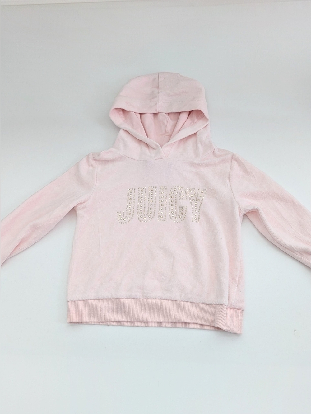 Juicy Couture Girls' (Size 5) Pink Velour Hoodie Sweatshirt w/Gold Beaded Logo